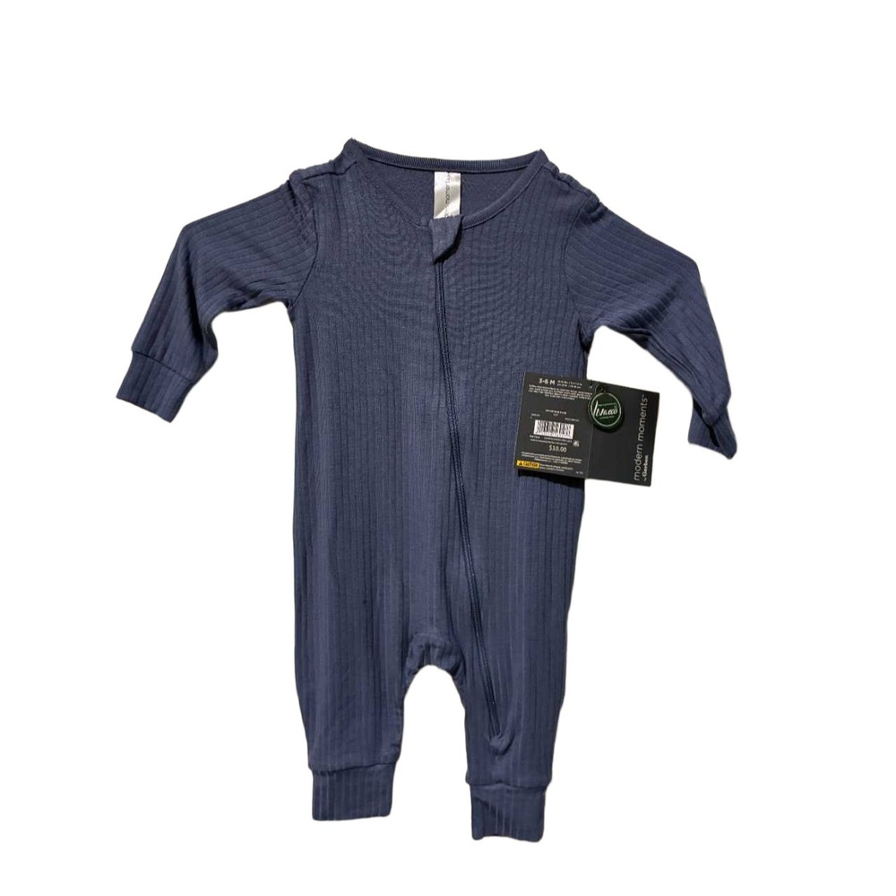 Modern Moments Gerber Blue Ribbed Zip Coverall Romper 3-6M New‎